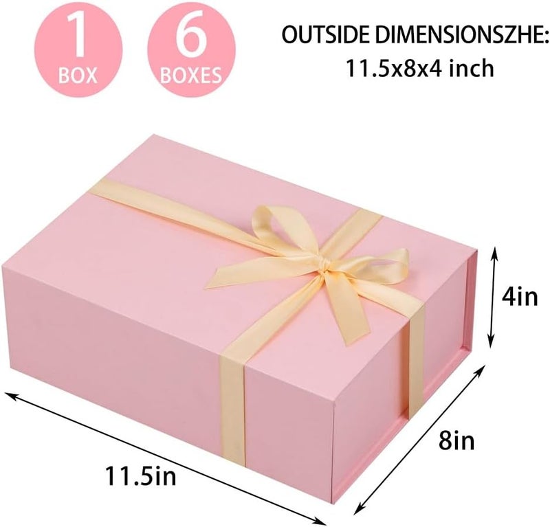 UoeRing 1 Pcs Pink Gift Box 11.5x8x4 inch Luxury Gift Box for Presents with Magnetic Lid Collapsible,Birthday,Christmas,Contains Card, Ribbon, Tissue Paper,Shredded Paper Fille - Image 2